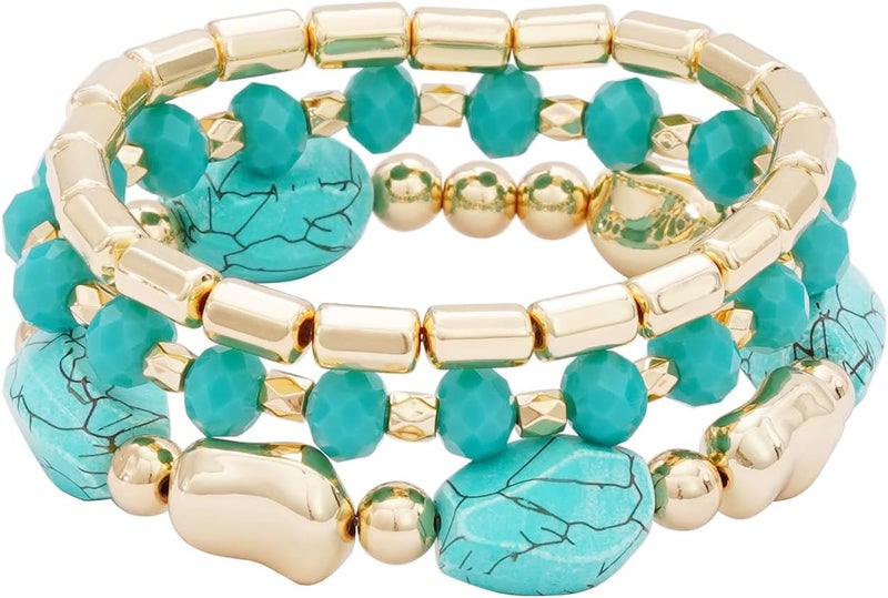 Aigrnc Boho Beaded Stretch Bracelets For Women Stackable Crystal Gold Plated Beaded Bracelets Set Trendy Handmade Friendship Braeclet Jewelry Gifts - Image 1